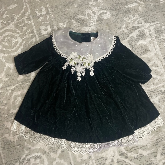 Vintage Bonnie Baby hunter green baby Christmas dress 6-9 months - Picture 5 of 8